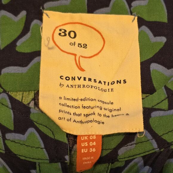 Anthropologie Conversations 30/52 Blouse 4 Heart Print Blue Green Collectible - Picture 3 of 11